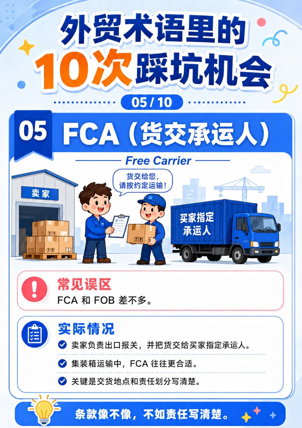 外贸术语踩坑机会 - FCA货交承运人