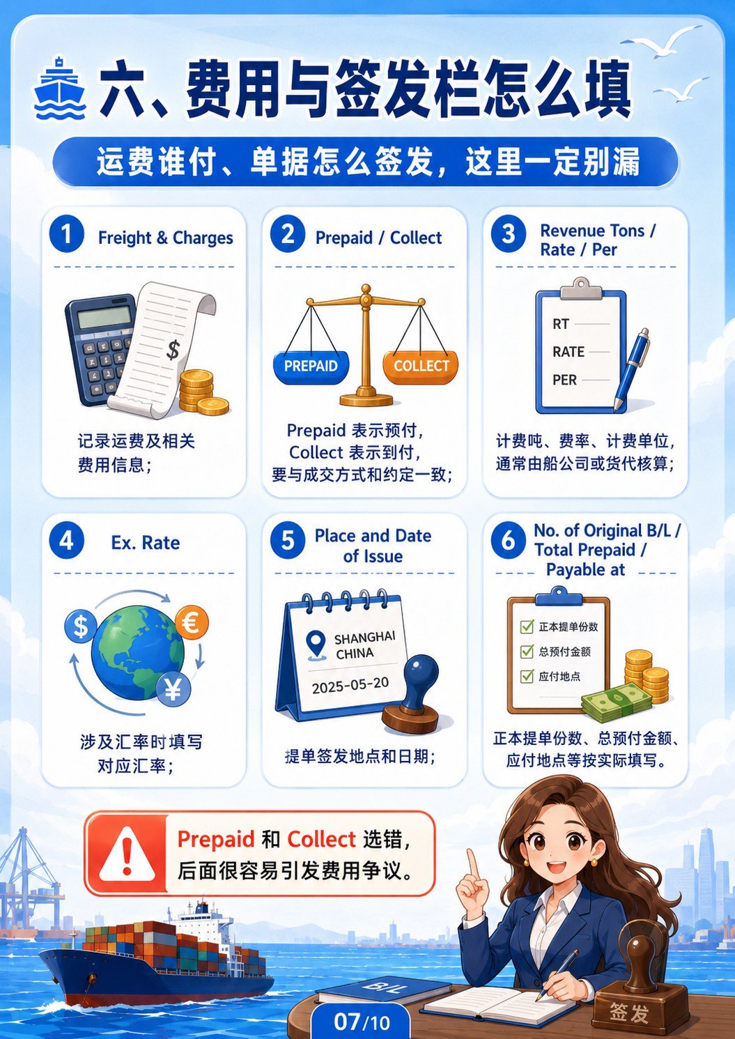 海运提单填写说明 - 费用与签发栏填写