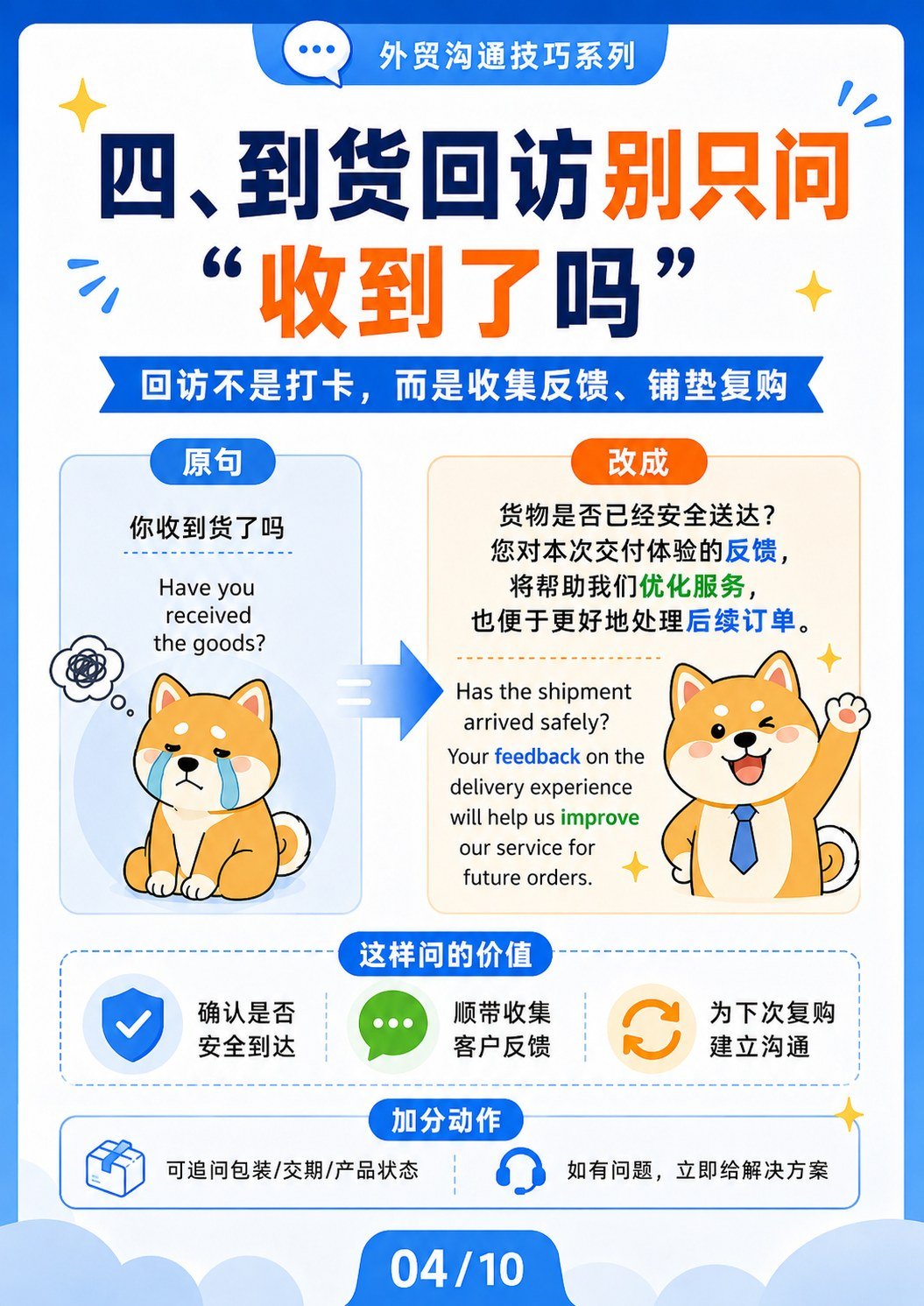 外贸沟通柔和表达 - 到货回访别只问收到没