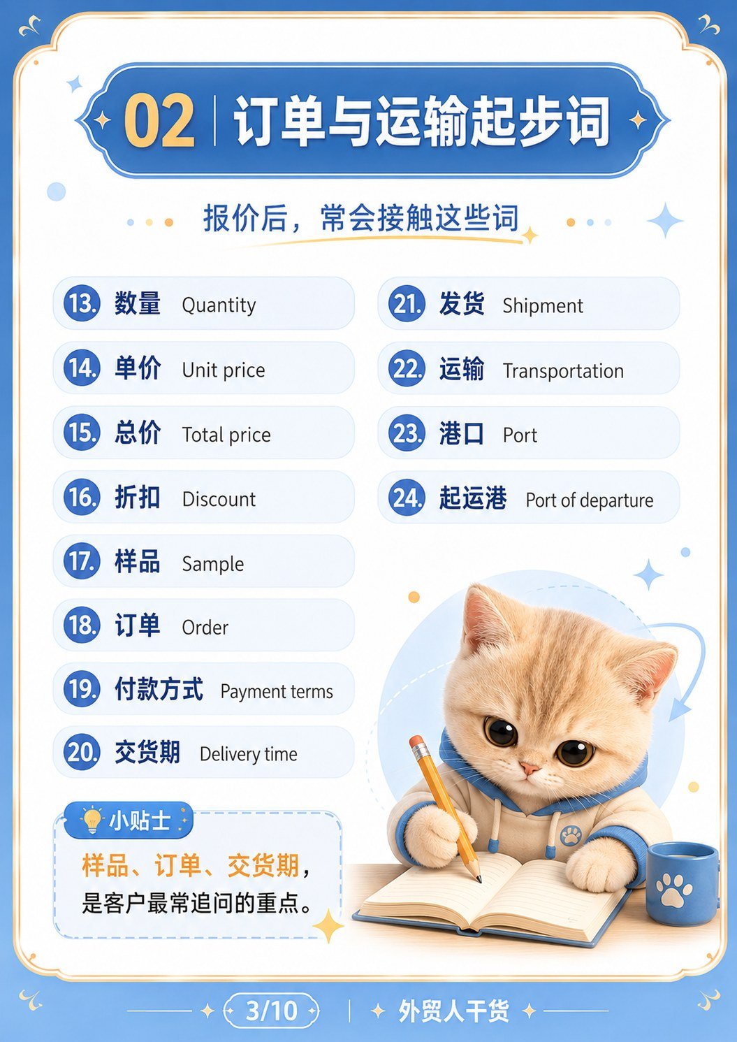 外贸必会100词 - 订单与运输起步词