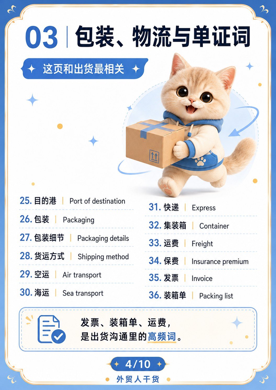 外贸必会100词 - 包装物流与单证词