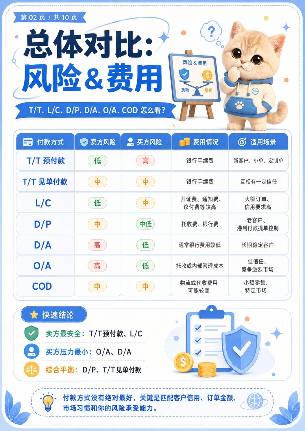 外贸常见付款方式 - 付款方式风险费用对比