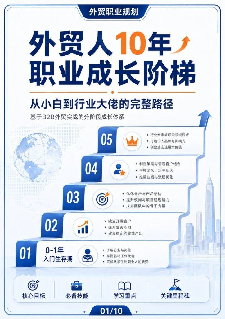 外贸人10年职业成长阶梯：从小白到行业大佬的完整路径 - 封面 外贸人10年职业成长阶梯