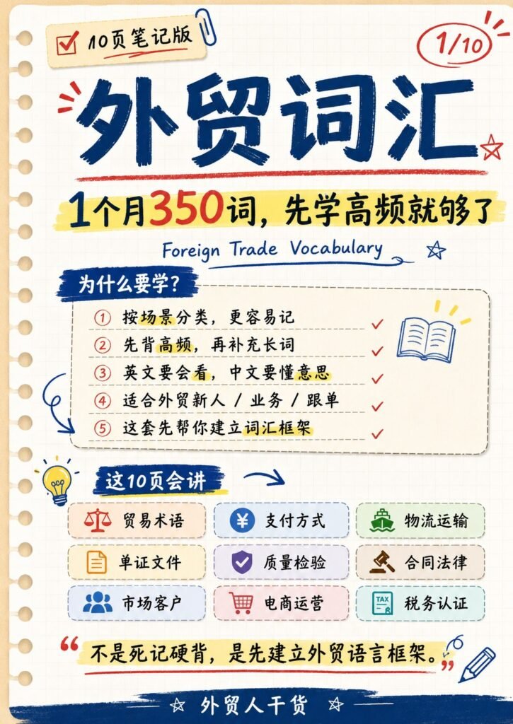 外贸词汇别乱背：1个月350词，先学高频就够了 - 封面 外贸词汇 1个月350词先学高频就够了