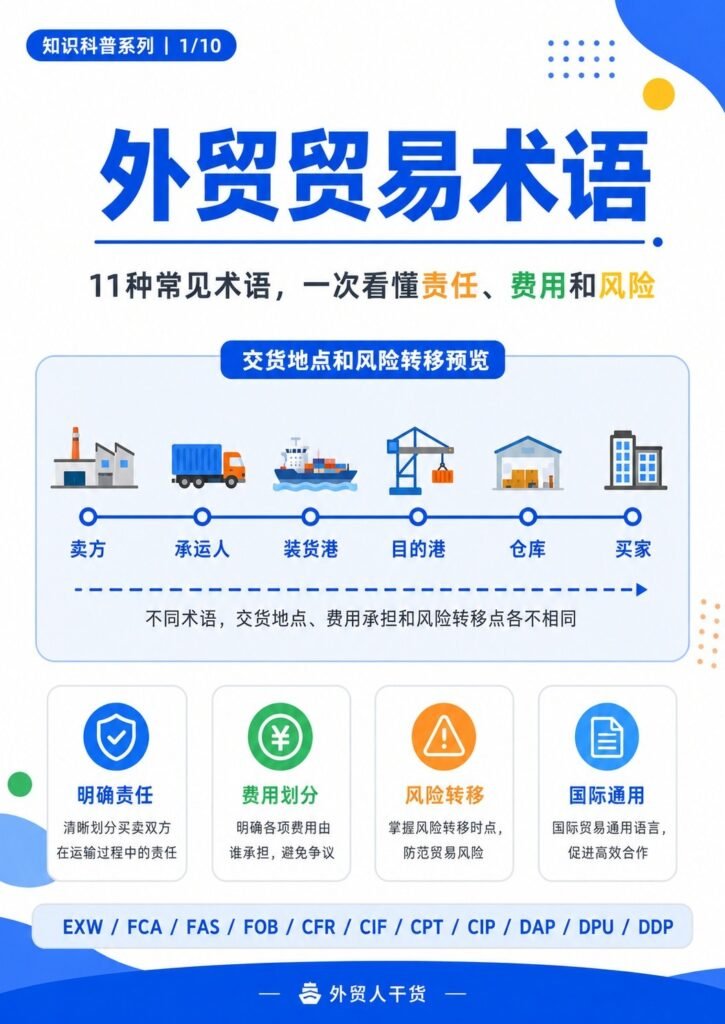 外贸贸易术语：11种常见术语，一次看懂责任、费用和风险 - 封面 外贸贸易术语