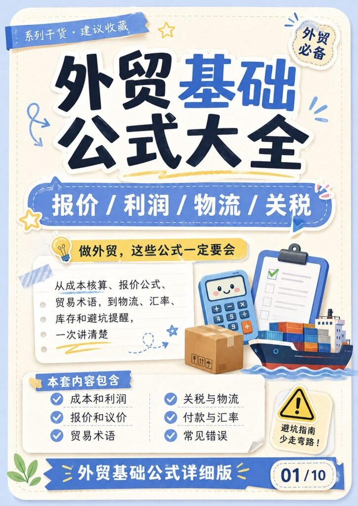 外贸基础公式大全：报价、利润、物流、关税一次讲清楚（轻可爱风贴图版） - 外贸基础公式大全