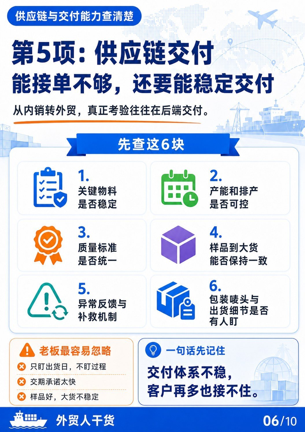 新市场开发前,先把从内销转外贸查清楚 - 第5项供应链交付 能接单不够还要能稳定交付