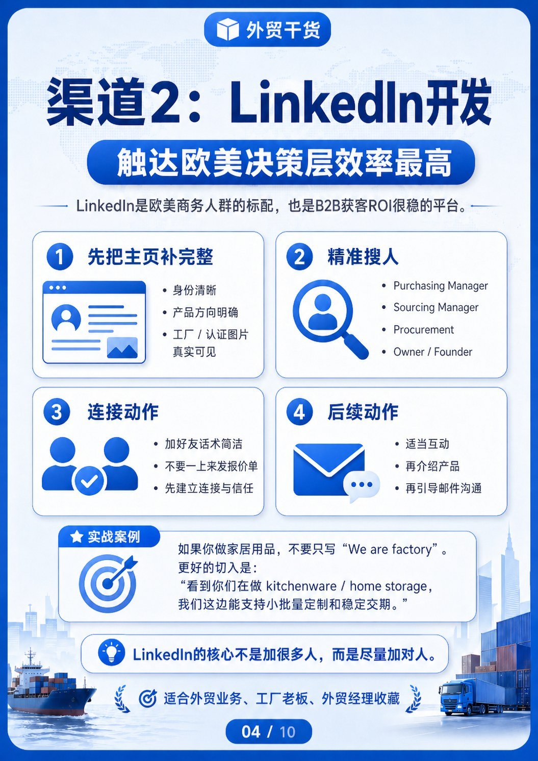 欧美B2B获客4渠道实战指南 - LinkedIn 开发:完善主页后精准连接采购岗位