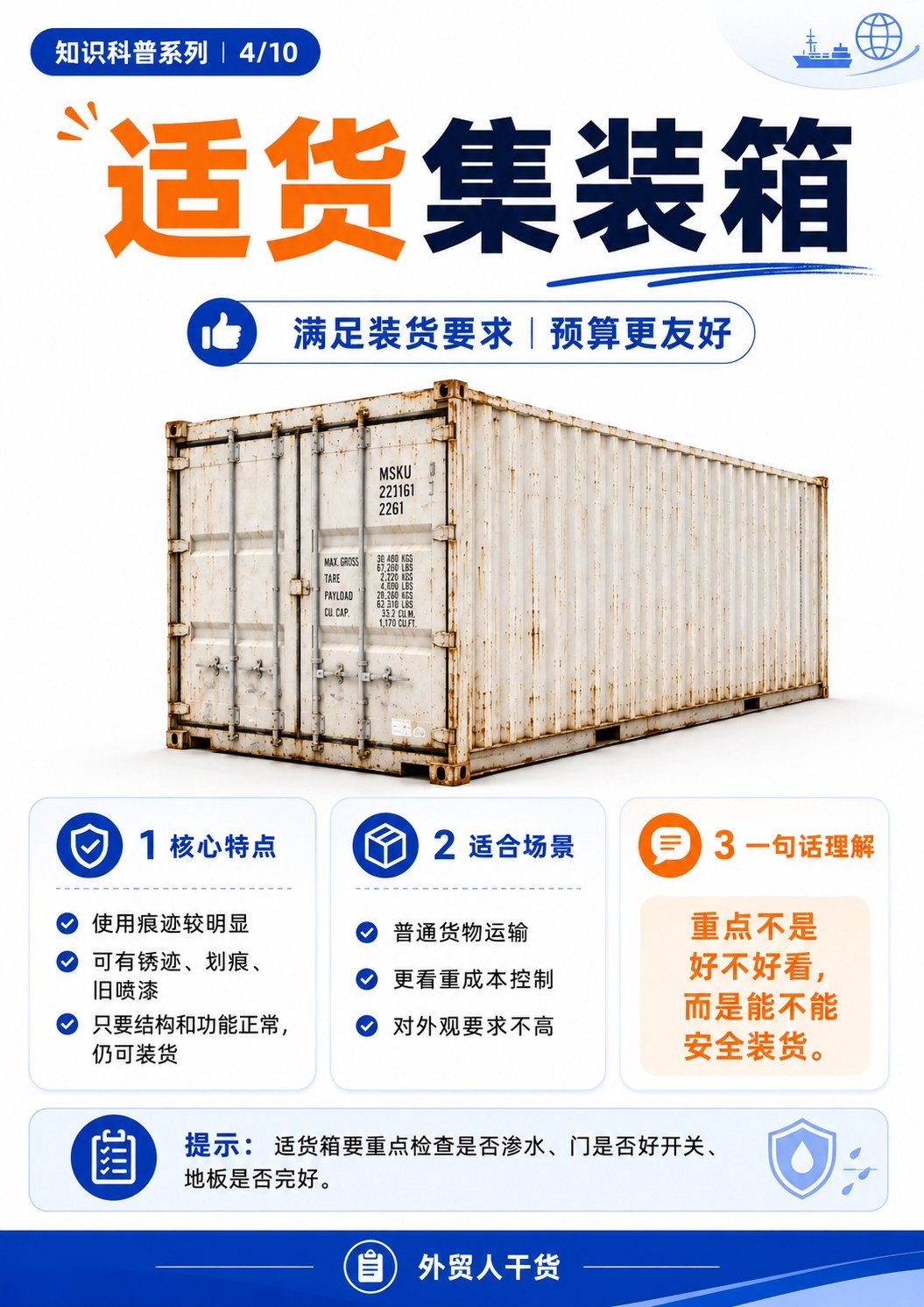 全新箱、次新箱、适货箱有什么区别?一篇看懂3种常见集装箱状态 - 适货集装箱